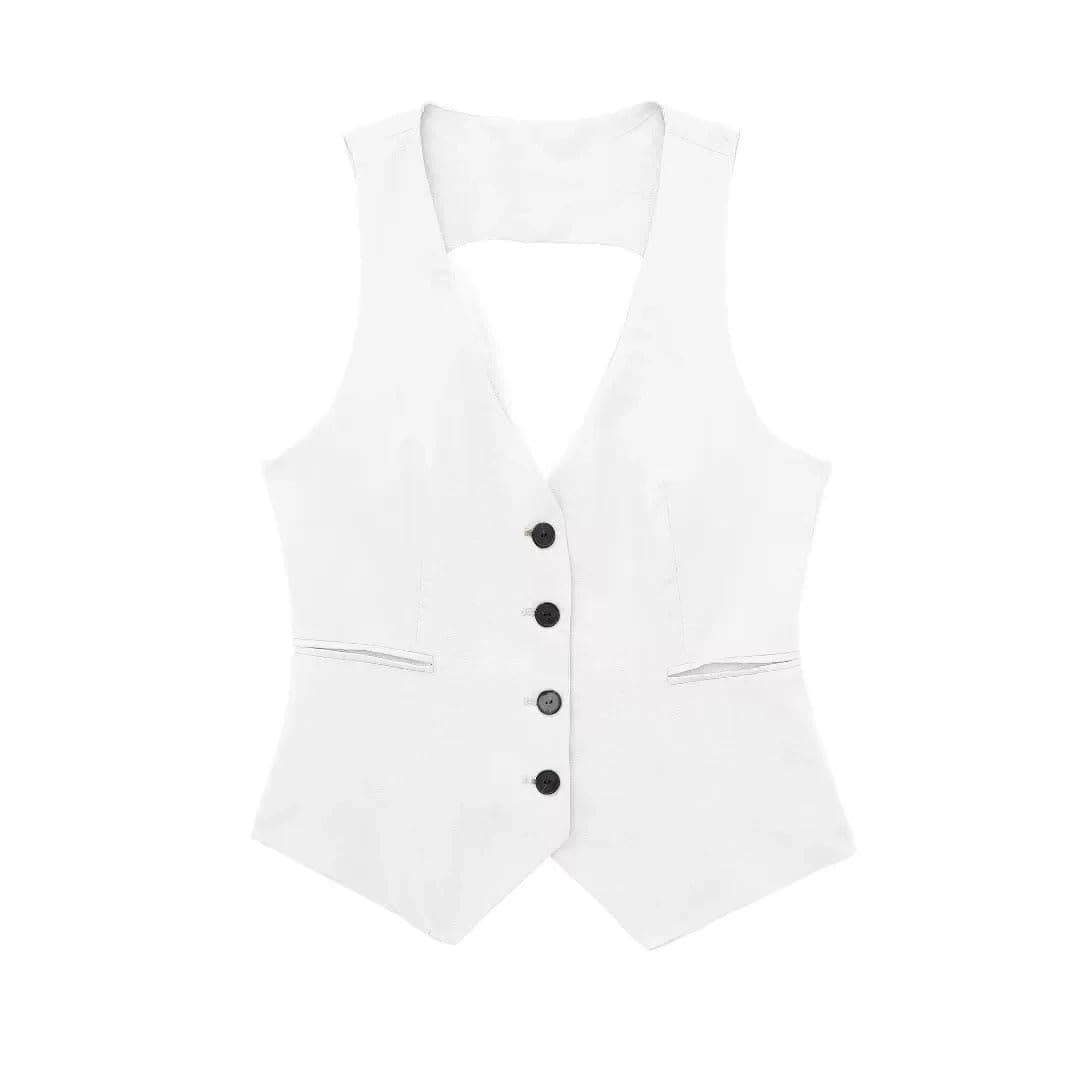 Korean Women's Sleeveless Linen Suit Vest Coat