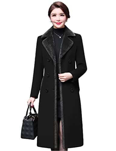Women's Wool Peacoat with Fur Collar by IDEALSANXUN