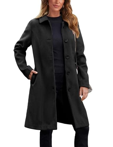 UANEO Women's Faux Wool Peacoat Long Trench Coatwinteribilidad — Black