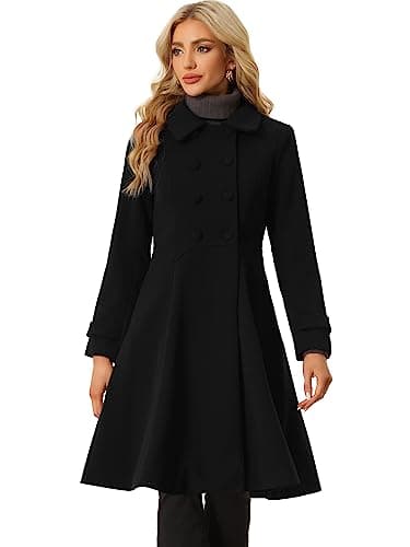 Allegra K Women's Winter Line Trench Coat Lapel Swing Double Breasted