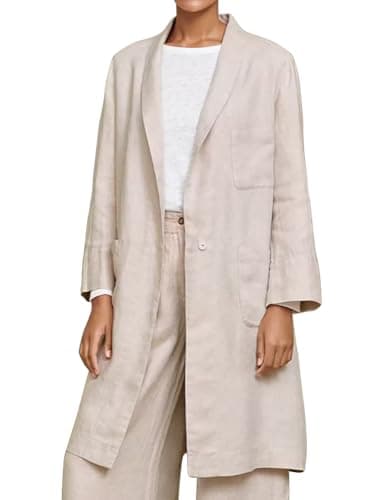 Womens Cotton Linen Blazer Casual Lightweight Spring Jacket — Beige