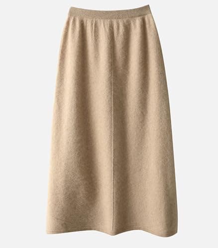 Ailaile Women's 100% Merino Wool Ribbed Knit Mid-Length Skirt for Fall & Winter
