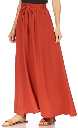 Trendy Women's Maxi Skirts - Flowy Summer Aline Elastic High Waisted Reg & Plus Size — Rust