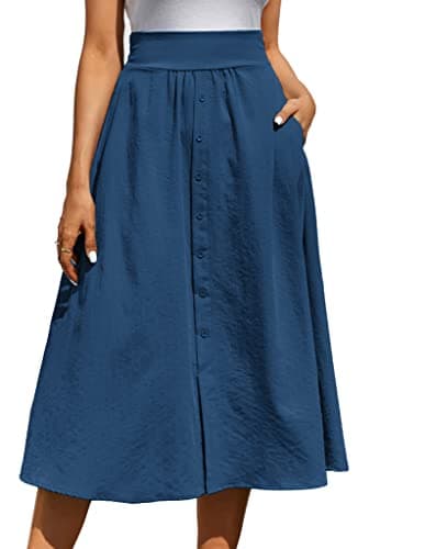 Kate Kasin Women's High Waist Midi Skirt with Pockets — Navy Blue