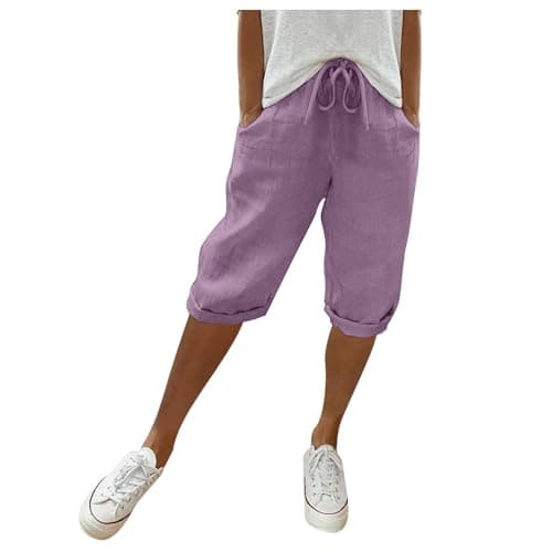 Cotton Linen Bermuda Shorts Elastic Waist Cargo Shorts — 012