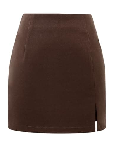 High Waisted Wool Plaid Mini Skirt with Slit for Women by IDEALSANXUN — Pure Coffee