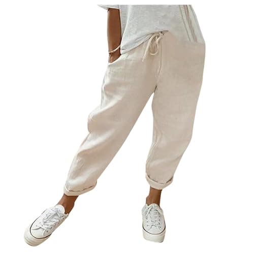 Cotton Linen Bermuda Shorts Elastic Waist Cargo Shorts