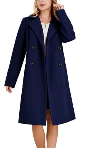 Chou yatou Women's Mid-Long Double Breasted Wool Blend Pea Coat — Navy Blue