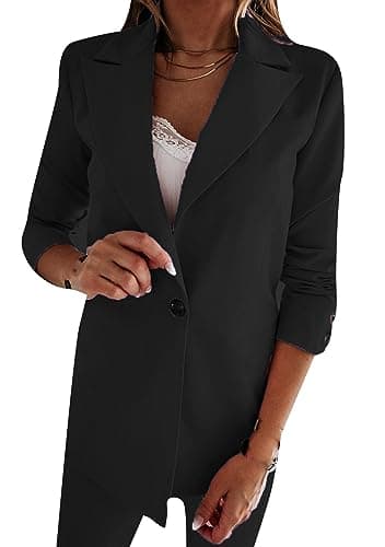 WIWIQS Women's Comfortable Long-Sleeve Open Front Blazer Suit — Slim Black