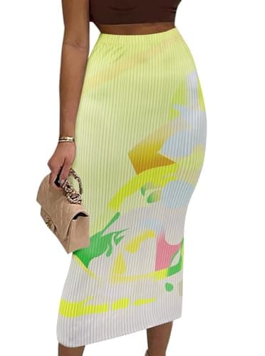 Avanova Women's Floral Print Pencil Midi High-Waisted Skirt — Yellow B