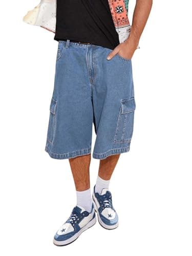 Floerns Men's Baggy Jorts Denim Shorts with Cargo Pockets — Light Blue