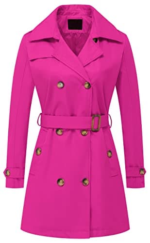Chrisuno Women's Mid-Length Double Breasted Trench Coat with Hood — Rose Red
