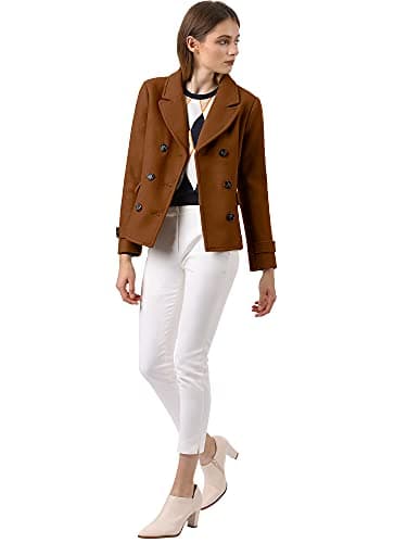 Allegra K Women's Notched Lapel Pea Coat