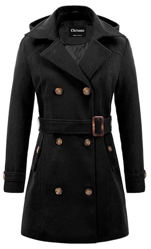 Chrisuno Women's Double Breasted Hooded Pea Coat