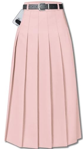 Sangtree Girls A-Line Pleated High Waist Fashion Skirt — Long Pink Pocket