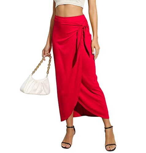 Maxi Skirt High Waist Wrap Pencil Long Skirts for Women — A-03 Fiery Red