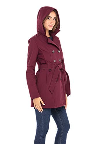 Sebby Collection Women's Soft Shell Trench Coat with Hood