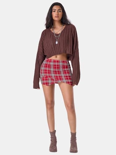 EXLURA Women's Plaid High-Waist Mini Skirt Y2K Fashion