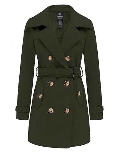 Women's Double Breasted Winter Trench Coat with Belt by Wantdo — Army Green