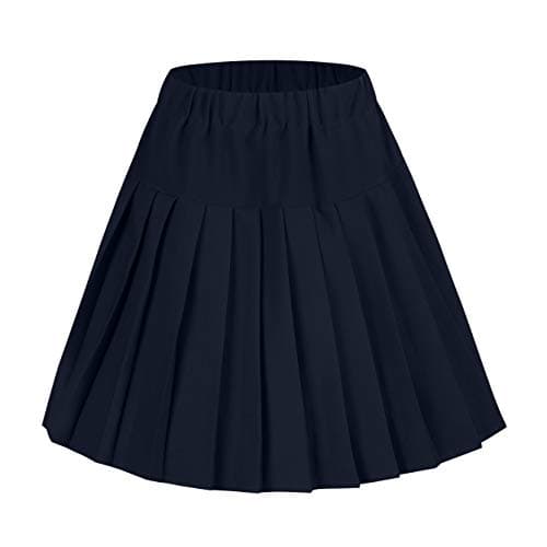 Urban CoCo Women's Elastic Waist Tartan Pleated School Skirt — Solid Navy Blue
