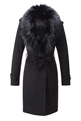 Bellivera Women's Faux Leather Trench Coat with Fleece Lining and Detachable Collar