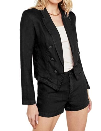 Women's Linen Blazer Casual Lightweight Suit Jacket — Black