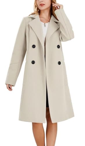 Chou yatou Women's Mid-Long Double Breasted Wool Blend Pea Coat — Off-white