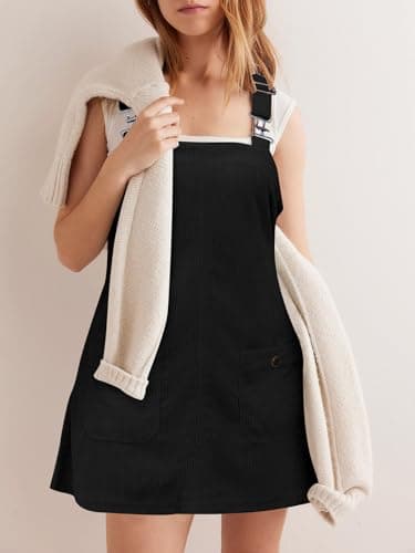 COCCKO Women's Adjustable Strap Corduroy Overall Mini Dress with Pockets Summer Fashion