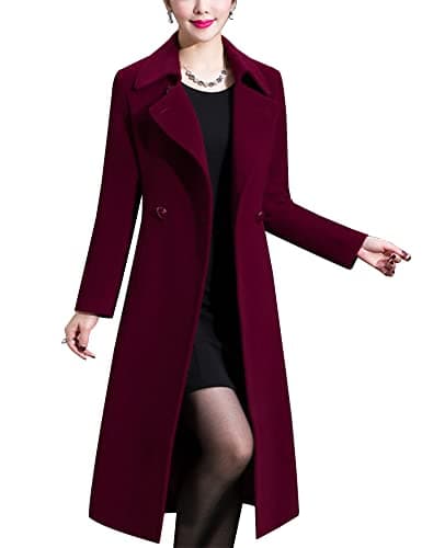 Vintage Style Long Wool Pea Coat for Women — Wine