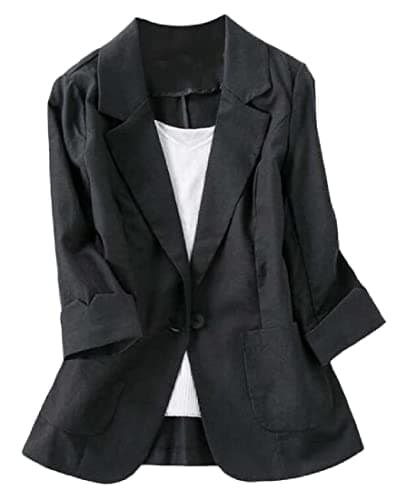 Casual Cotton Linen Blazer Jacket Coat for Women — A Black