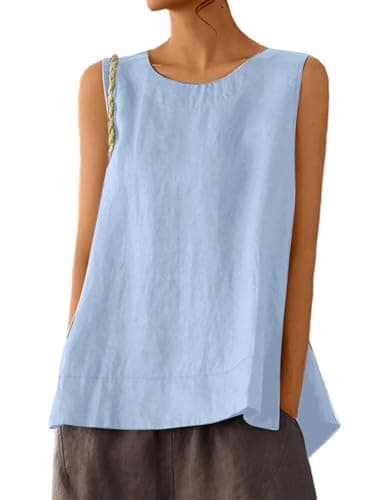 IDEALSANXUN Women's Linen Tank Tops Lightweight Sleeveless Vest Shirt — Blue