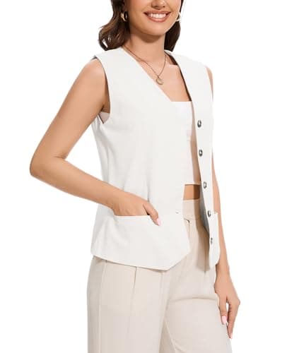 YOUNIFIZ Women's Lightweight Linen V-Neck Pocket Summer Vest