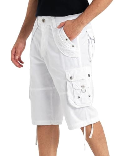 Rejork Mens Cargo Shorts with 8 Pockets Outdoor Casual Hiking — Snow White