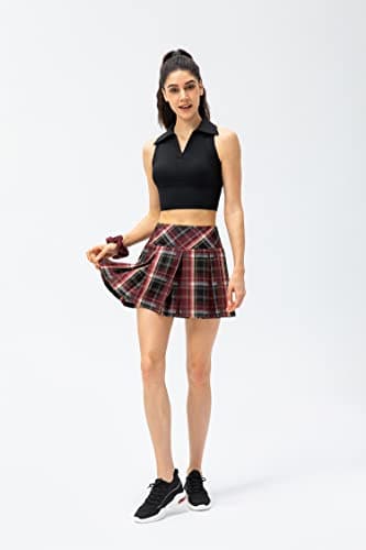 Amxiway Women's Pleated Mini Plaid Skort for Tennis & Golf