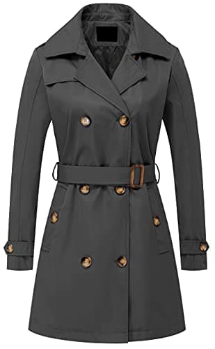 Chrisuno Women's Mid-Length Double Breasted Trench Coat with Hood — Grey
