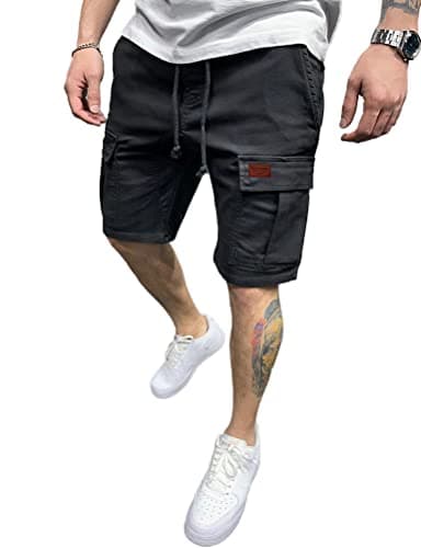 IDEALSANXUN Men's Casual Drawstring Cargo Shorts — Black