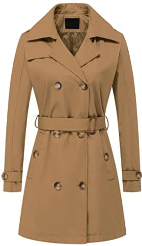 Chrisuno Women's Mid-Length Double Breasted Trench Coat with Hood — Camel