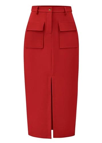 KIRUNDO Women's High-Wasted Cargo Midi Skirt — Red