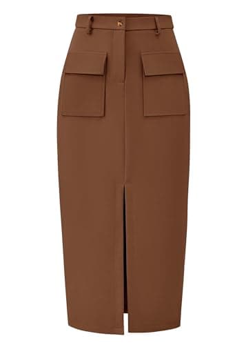 KIRUNDO Women's High-Wasted Cargo Midi Skirt — Dark Khaki
