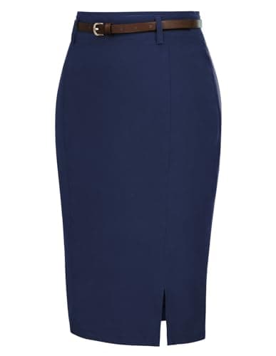 Kate Kasin Women's Bodycon Pencil Skirt with Belt — Navy-1