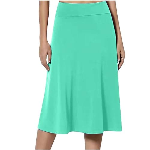 Spring & Summer High Waist Flared Midi Skirts for Women — Mint Green
