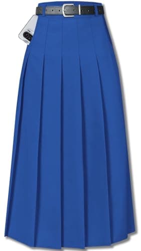 Sangtree Girls A-Line Pleated High Waist Fashion Skirt — Long # Blue Pocket