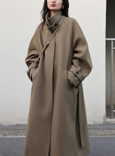 Chouyatou Women's Winter Hidden Single-breasted Wool Overcoat