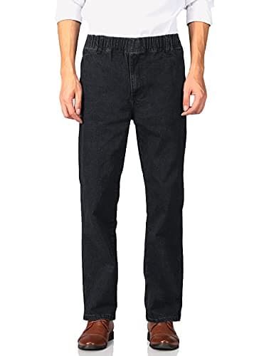 Soojun Men's Casual Loose Fit Elastic Waist Denim Jeans — Black