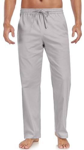 Janmid Men's Casual Linen Pants Elastic Waist Drawstring Yoga Beach trousers — B-dark Grey