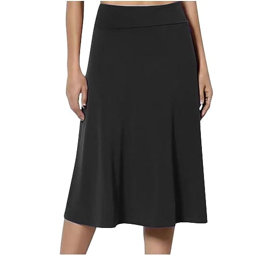 Spring & Summer High Waist Flared Midi Skirts for Women — Black
