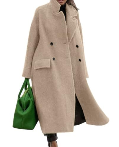 CHARTOU Women's Oversized Long Winter Wool Blend Pea Overcoat — Apricot