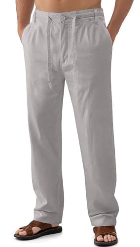 Janmid Men's Casual Linen Pants Elastic Waist Drawstring Yoga Beach trousers — Dark Grey