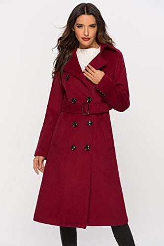 Escalier Women's Wool Double Breasted Pea Coat with Belt
