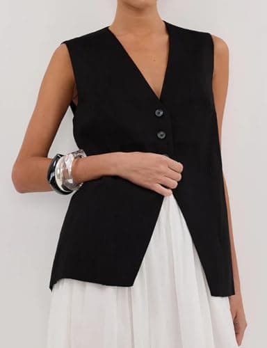 IDEALSANXUN Linen Vest for Women Spring Summer Lightweight Blazer Jackets